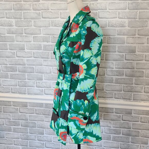 Banana Republic Cotton Blend Floral Belted Trench Coat Artsy Bold Print Women XS - Picture 2 of 9